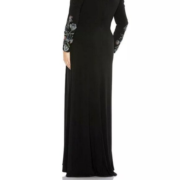 Mac Duggal Black Beaded Sequin Long Sleeve Column Gown - Picture 4 of 5